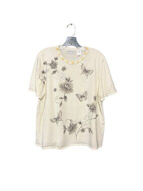 Alfred Dunner Ivory Butterfly Beaded Knit Sweater